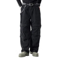 Black cargo pants with panel detailing and side chain