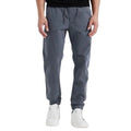 Grey tapered jogger pants with elastic cuffs