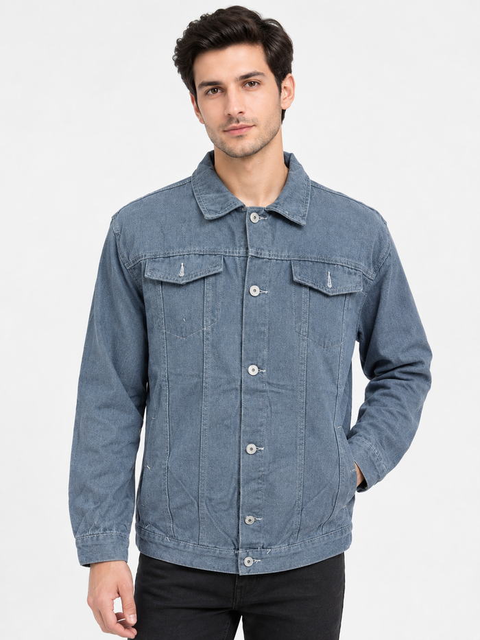 Men's Classic Denim Winter Jacket - Timeless Blue