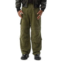 Olive green cargo pants with panel detailing