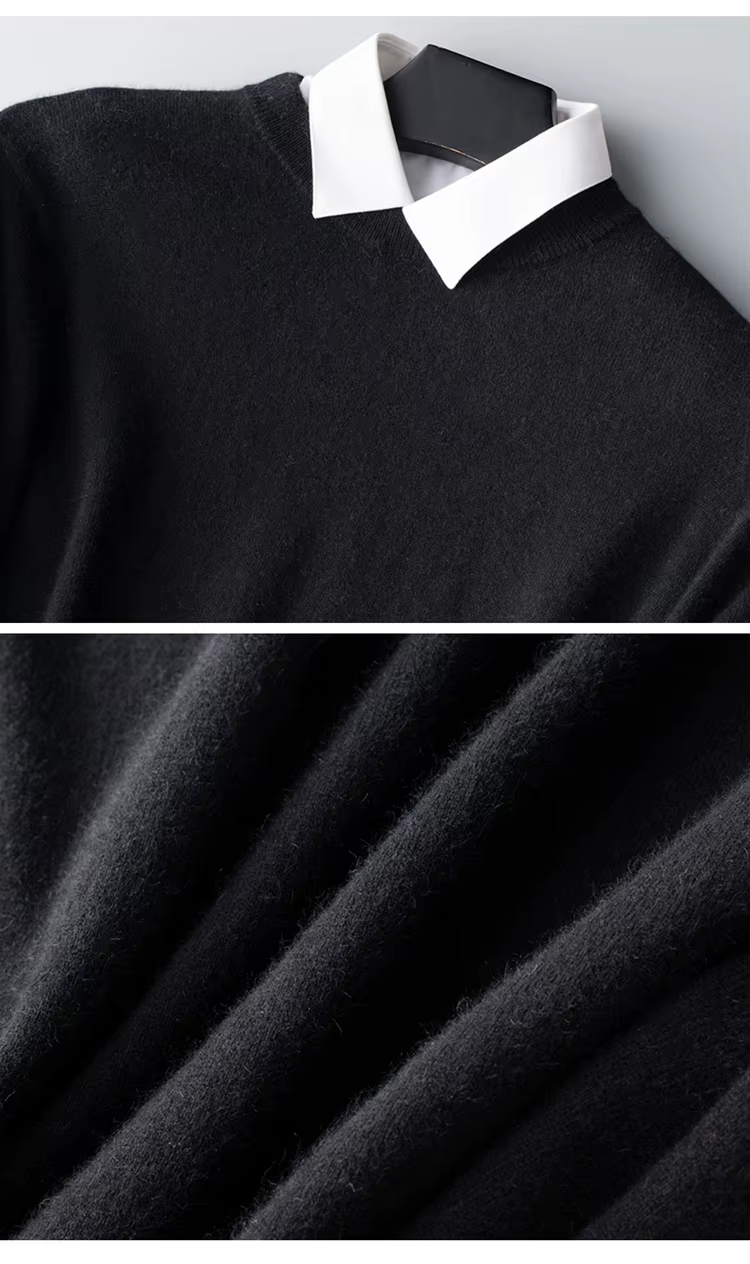 Men's cashmere crew neck knit sweater - black