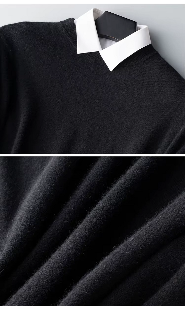 Men's cashmere crew neck knit sweater - black