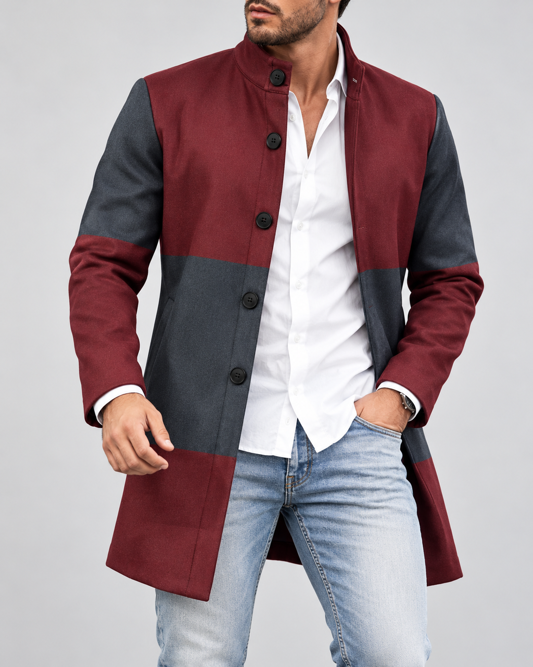 Men's Slim Fit Coat - Multi-Color Button Front