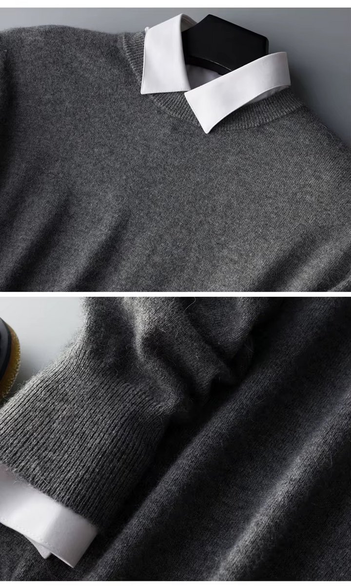 Men's cashmere crew neck knit sweater - gray