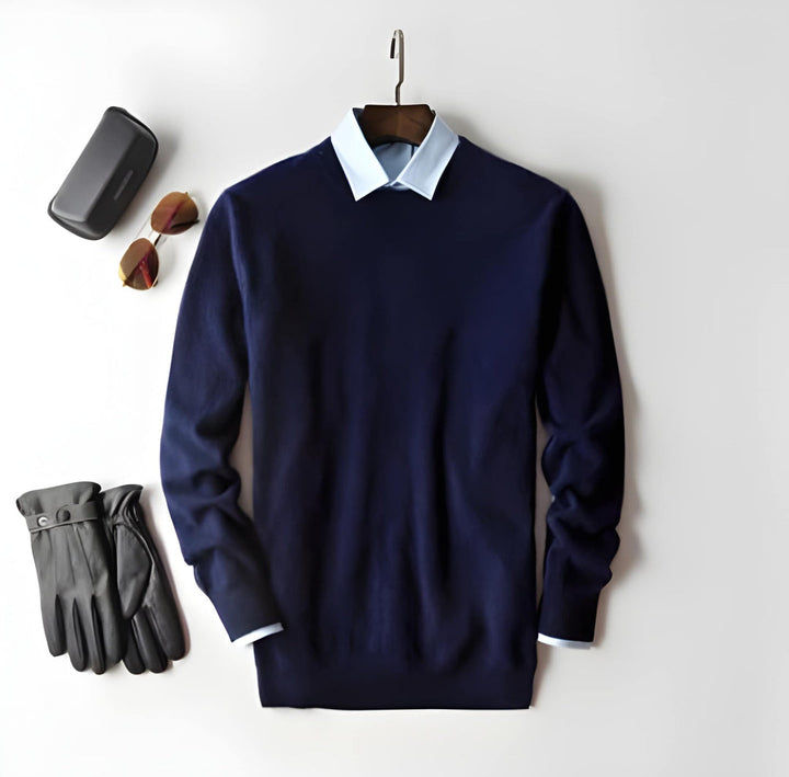 Men's cashmere crew neck knit sweater - navy