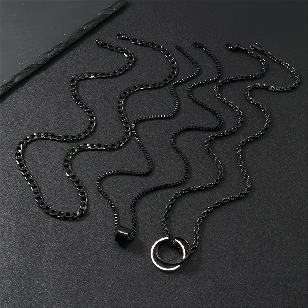 Men's 3-Piece Stainless Steel Chain Set - Black Cuban Link