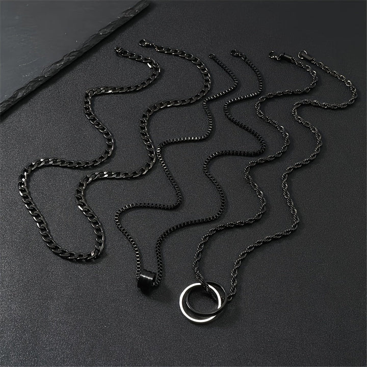 Men's 3-Piece Stainless Steel Chain Set - Black Cuban Link