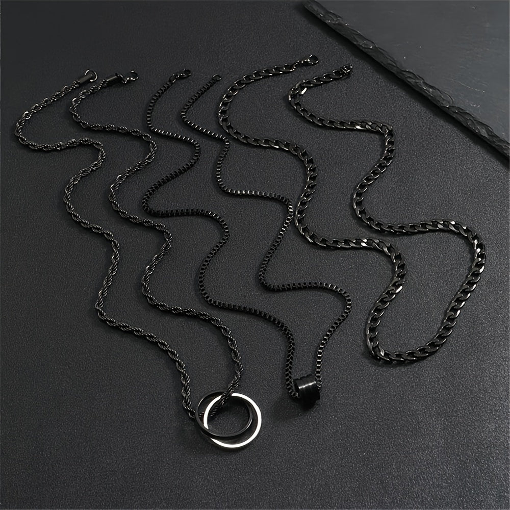 Men's 3-Piece Stainless Steel Chain Set - Black Cuban Link