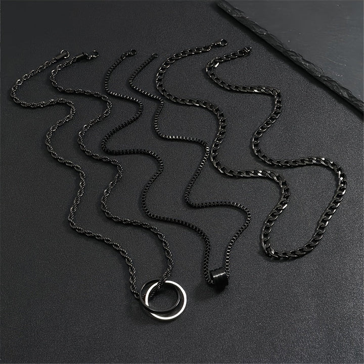 Men's 3-Piece Stainless Steel Chain Set - Black Cuban Link