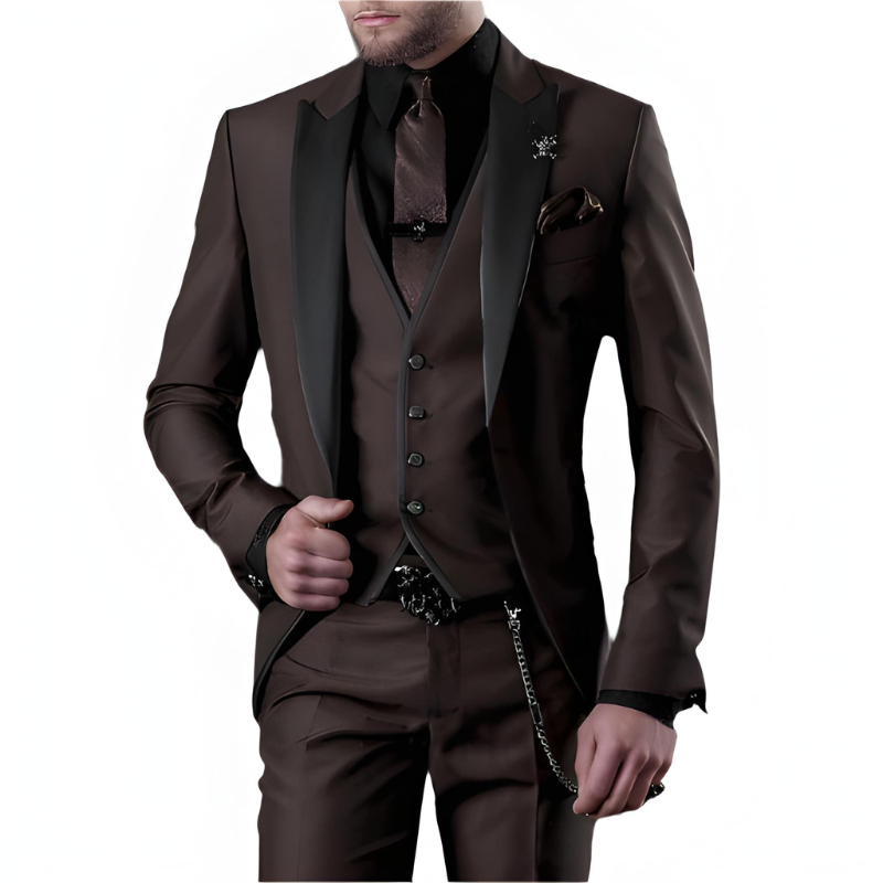 Men's 3-Piece Suit Set - Modern Slim Fit - Brown