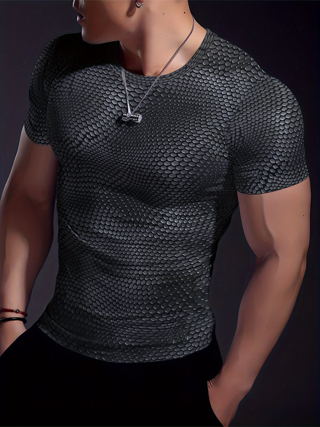 Men's 3D Geometric T-Shirt - Stretch Sport Top - Black