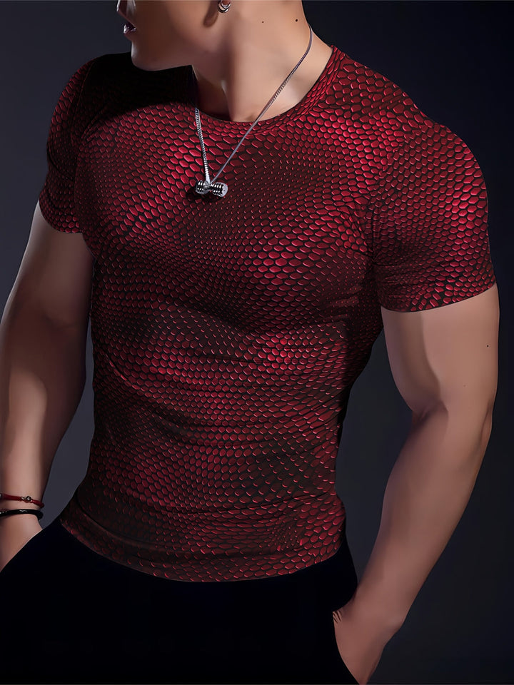Men's 3D Geometric T-Shirt - Stretch Sport Top - Red