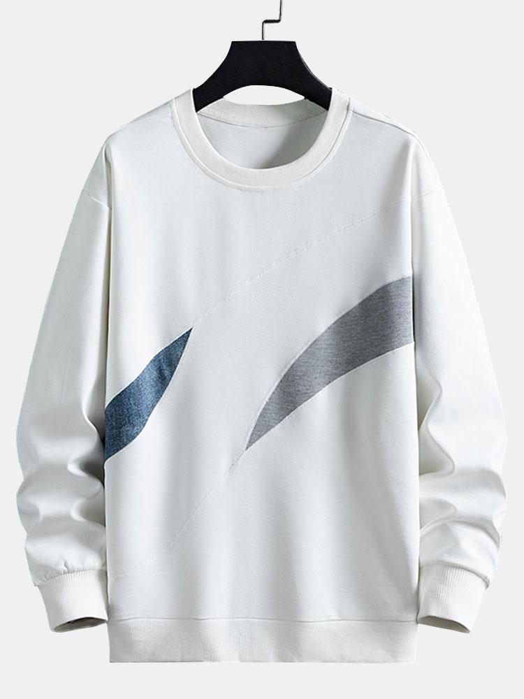 Men's Abstract Colorblock Crew Neck Sweatshirt – Relaxed Fit - White