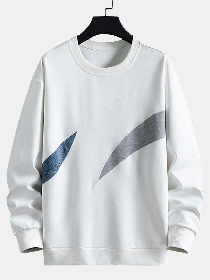 Men's Abstract Colorblock Crew Neck Sweatshirt – Relaxed Fit - White