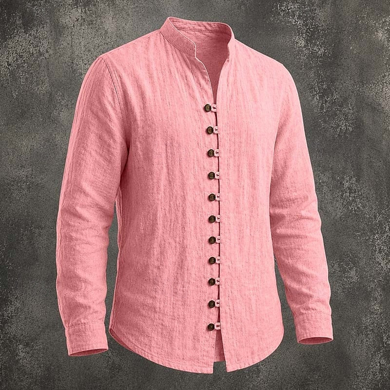 Men's Band Collar Casual Shirt in pink, Relaxed Fit