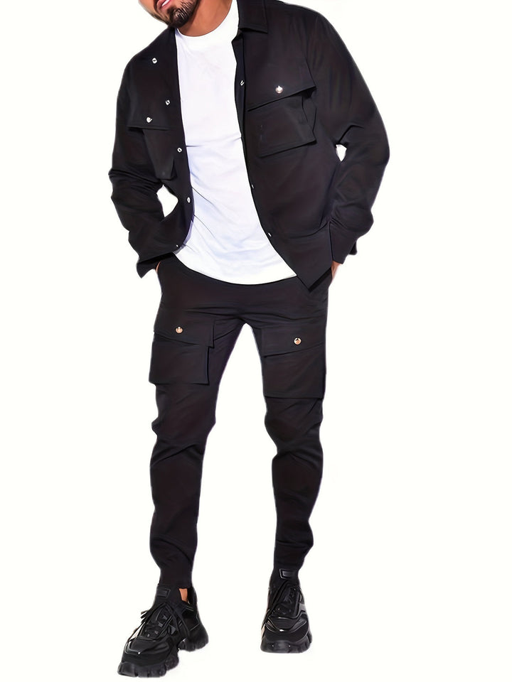 Men's Blazer & Sport Pants Set - Modern Relaxed Fit - Black