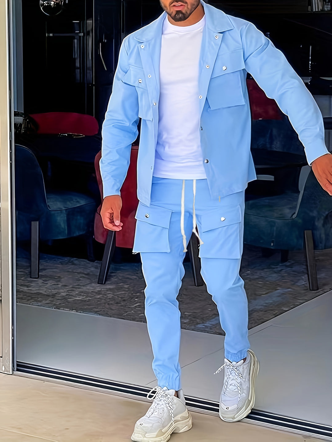 Men's Blazer & Sport Pants Set - Modern Relaxed Fit - Blue