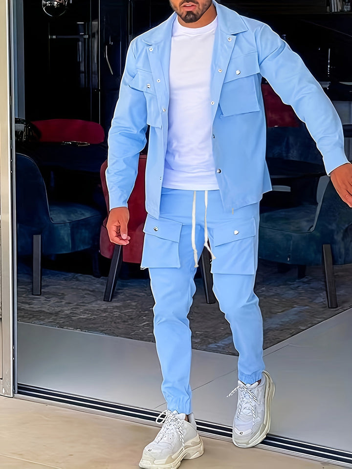 Men's Blazer & Sport Pants Set - Modern Relaxed Fit - Blue