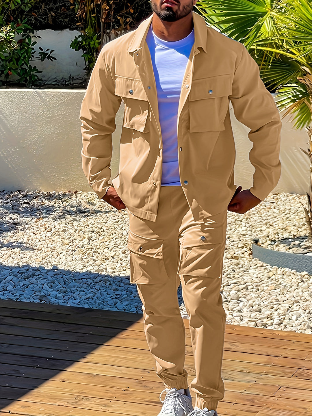 Men's Blazer & Sport Pants Set - Modern Relaxed Fit - Khaki