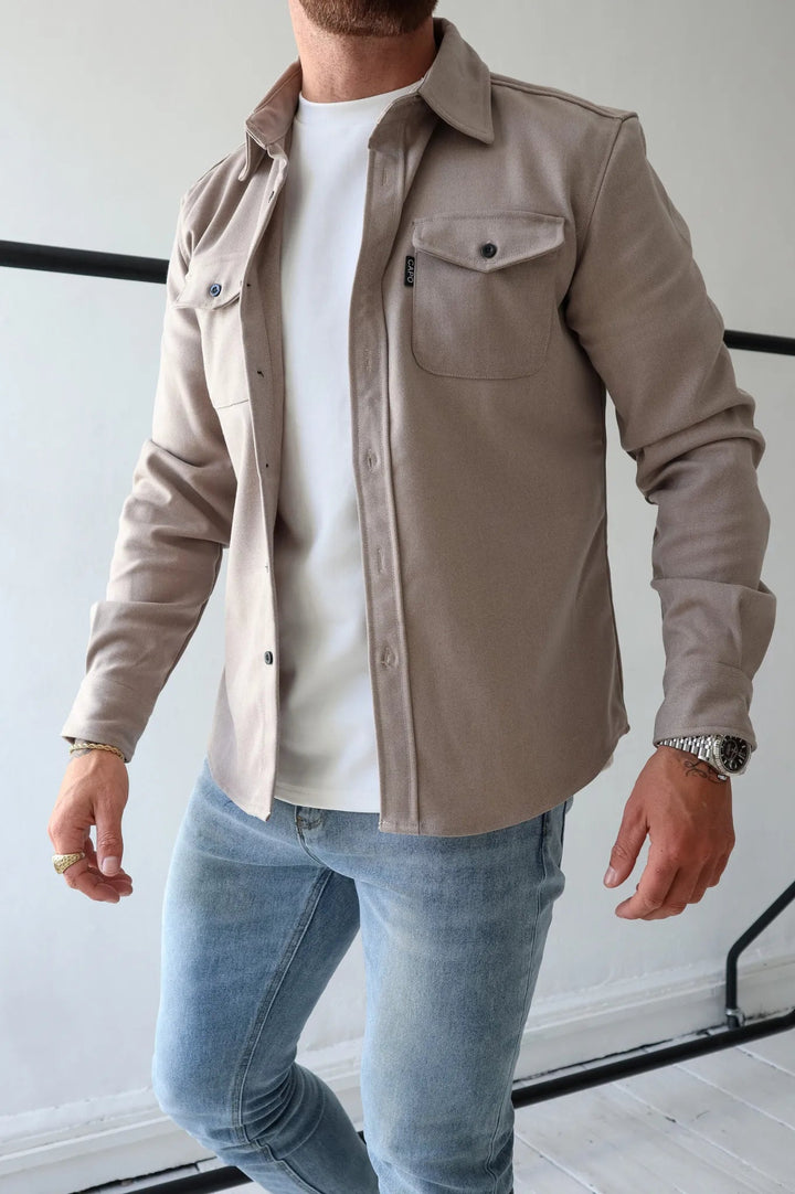Men's Button-Down Shirt Jacket - Modern Tailored Style - Apricot