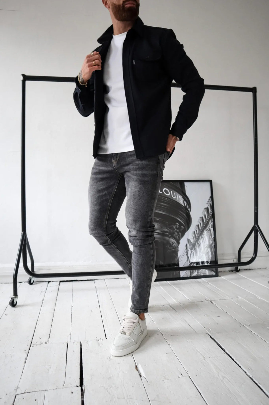 Men's Button-Down Shirt Jacket - Modern Tailored Style - Black