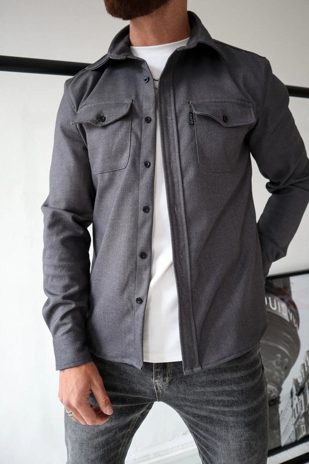 Men's Button-Down Shirt Jacket - Modern Tailored Style - Charcoal