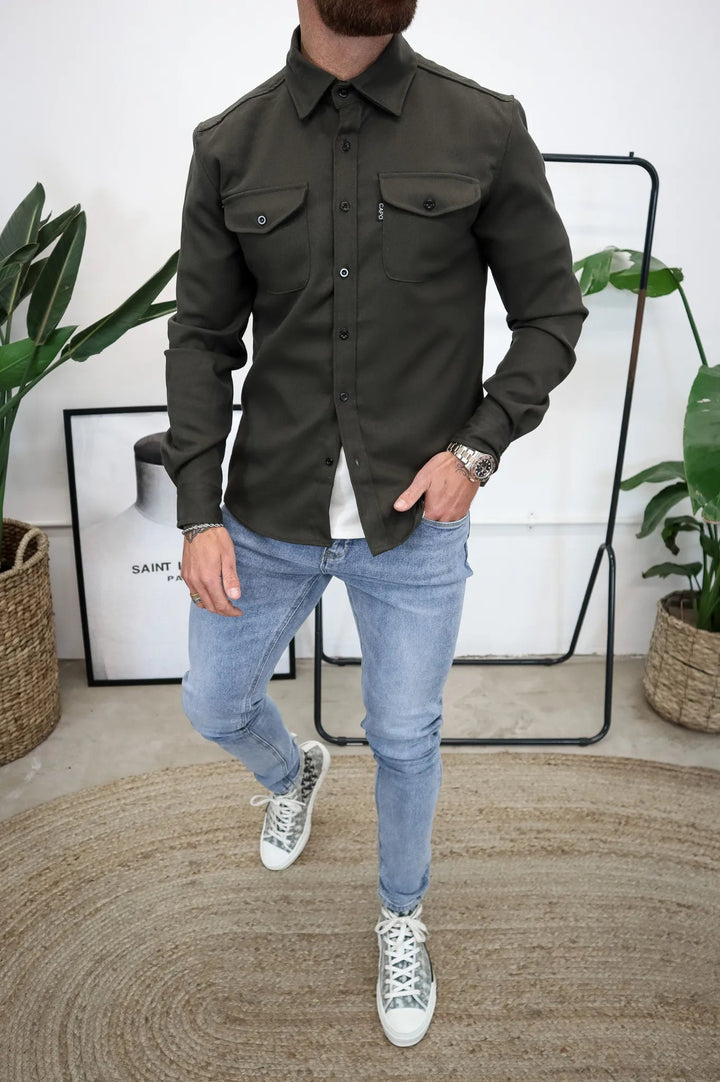 Men's Button-Down Shirt Jacket - Modern Tailored Style - Green