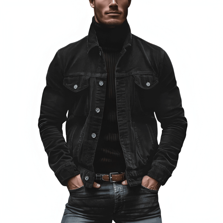 Men's Button-Front Jacket with Chest Pockets - Slim Fit - Black