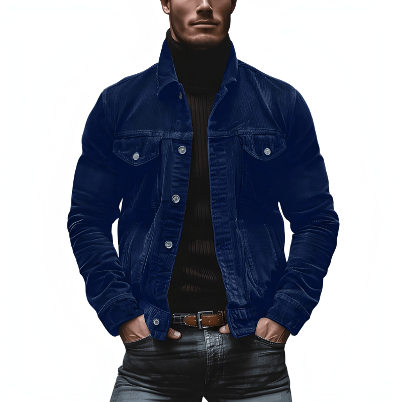 Men's Button-Front Jacket with Chest Pockets - Slim Fit - Blue