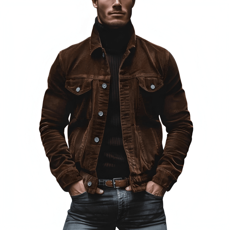 Men's Button-Front Jacket with Chest Pockets - Slim Fit - Brown