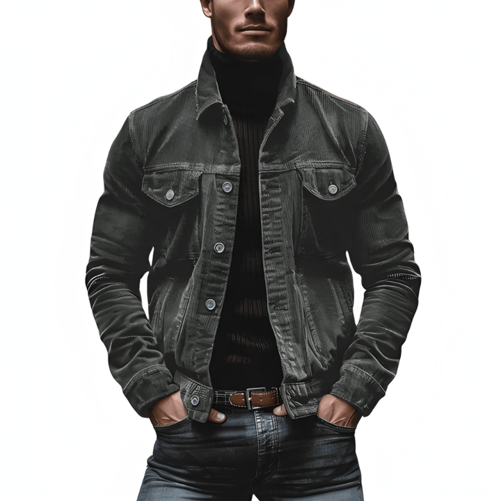 Men's Button-Front Jacket with Chest Pockets - Slim Fit - Grey
