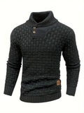 Men's Button Neck Sweater with Knit Pattern