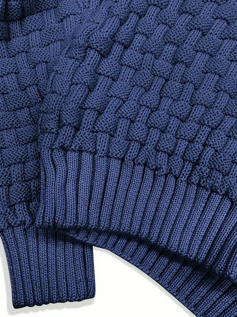 Men's Button Neck Sweater with Knit Pattern