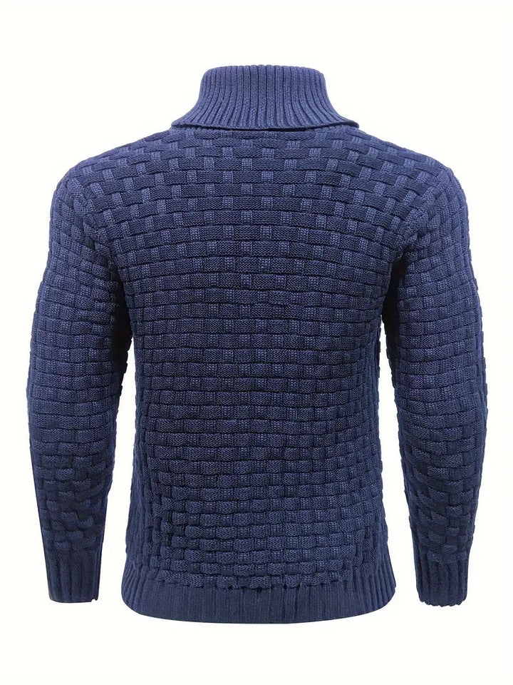 Men's Button Neck Sweater with Knit Pattern