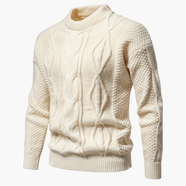 Men's Cable Knit Crew Neck Sweater - Classic Style - Beige