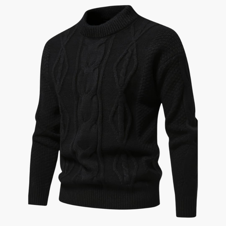 Men's Cable Knit Crew Neck Sweater - Classic Style - Black