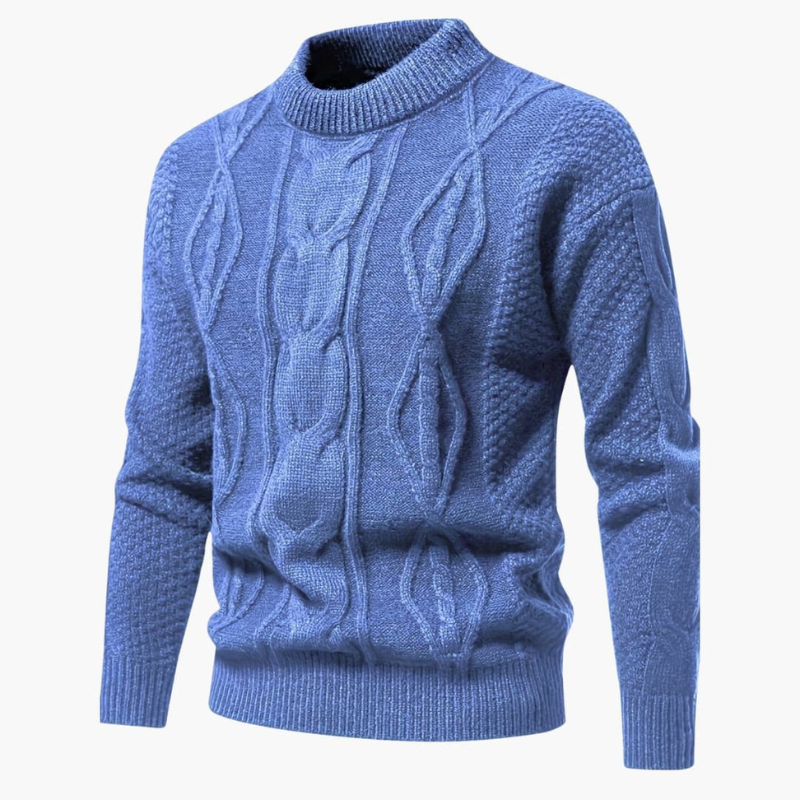 Men's Cable Knit Crew Neck Sweater - Classic Style - Blue
