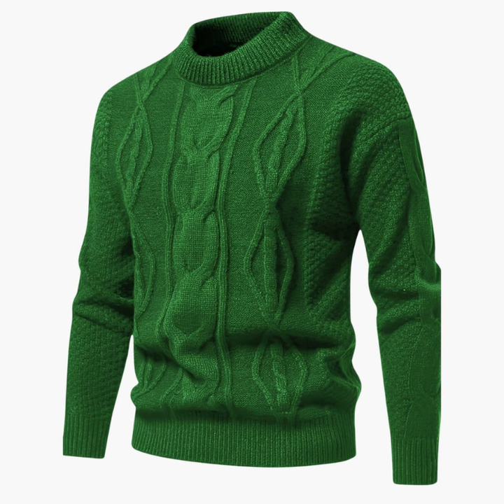 Men's Cable Knit Crew Neck Sweater - Classic Style - Green