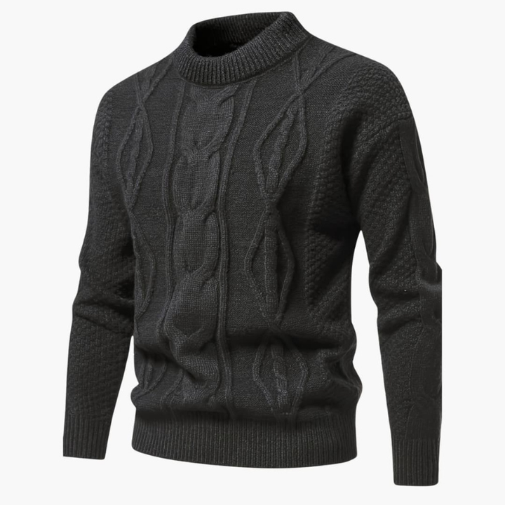 Men's Cable Knit Crew Neck Sweater - Classic Style - Grey