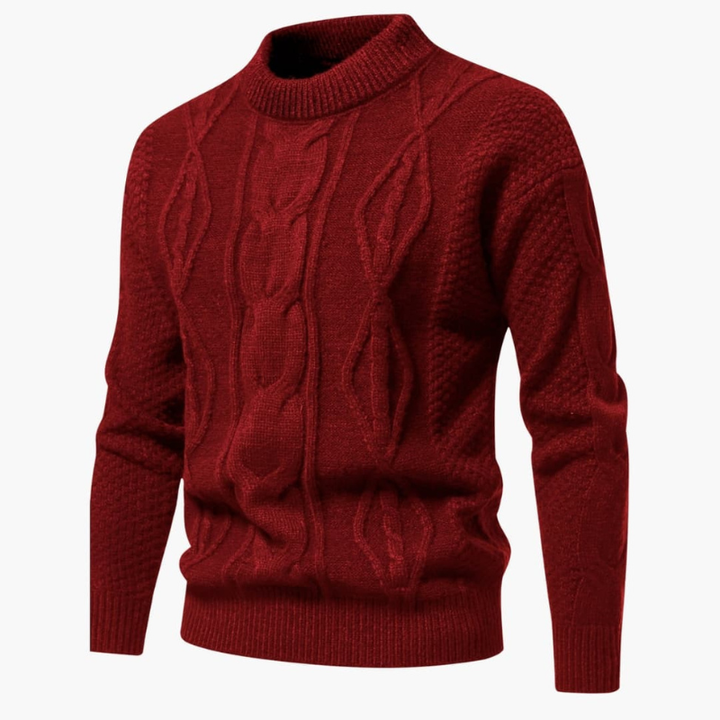 Men's Cable Knit Crew Neck Sweater - Classic Style - Red