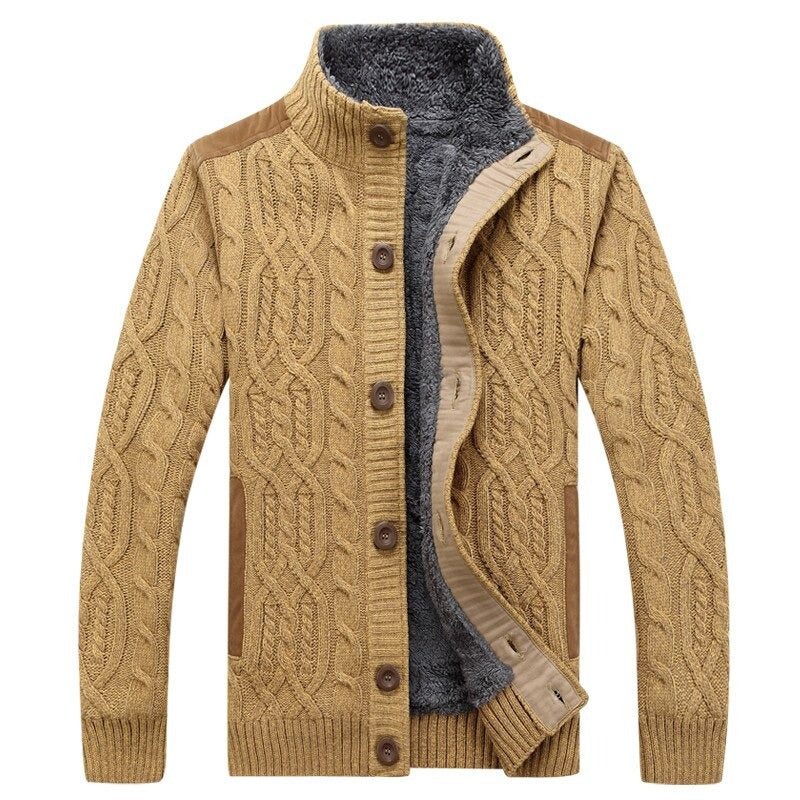 Men's Cable Knit Vest with Plush Lining - Warm Casual Layer - Beige