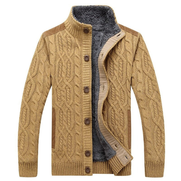Men's Cable Knit Vest with Plush Lining - Warm Casual Layer - Beige