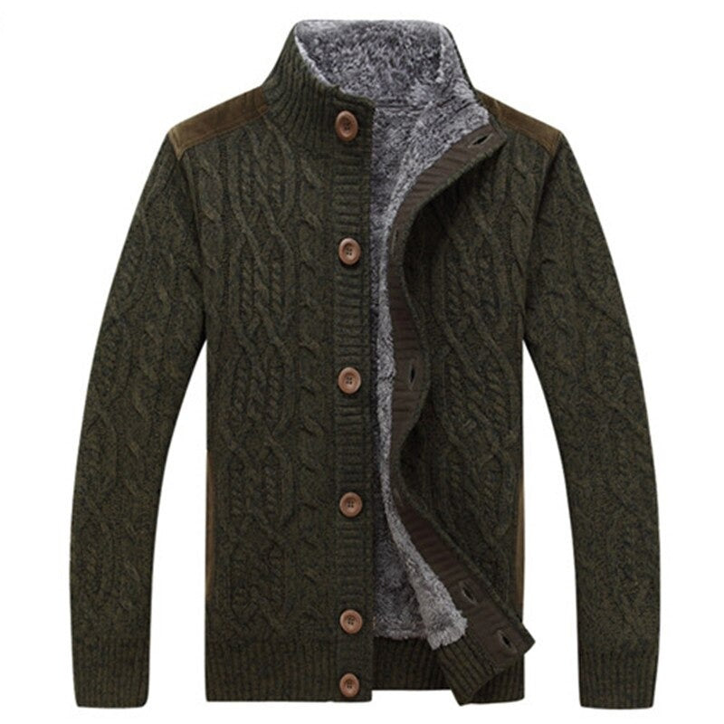 Men's Cable Knit Vest with Plush Lining - Warm Casual Layer - Green