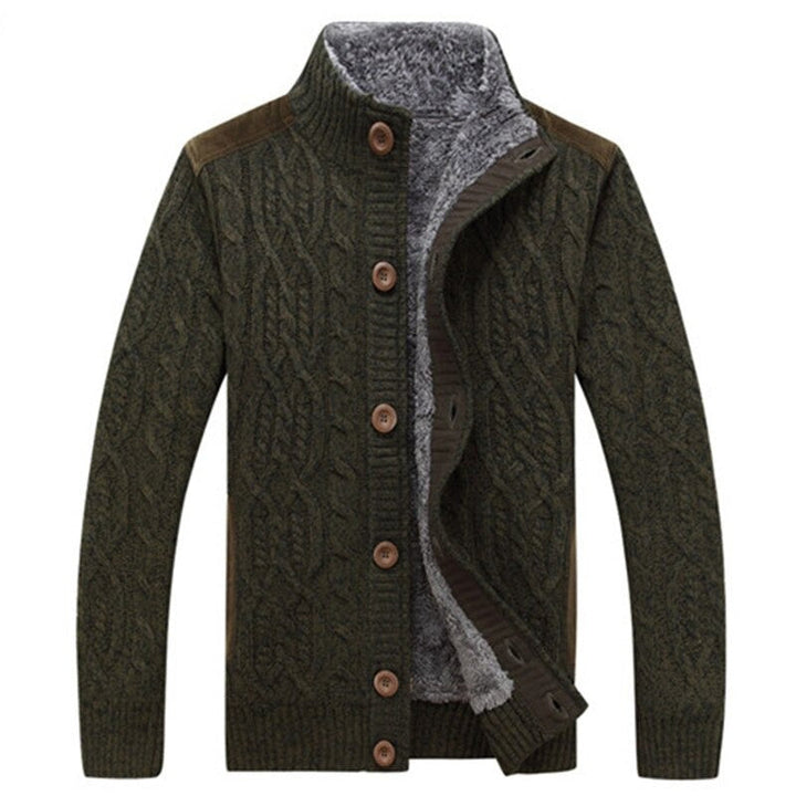 Men's Cable Knit Vest with Plush Lining - Warm Casual Layer - Green