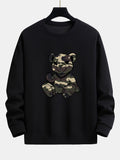 Men's Camouflage Teddy Bear Graphic Sweatshirt - Relaxed Fit Crew Neck
