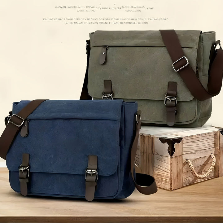 Men's Canvas Shoulder Bag - Durable Commuter Crossbody with Multiple P