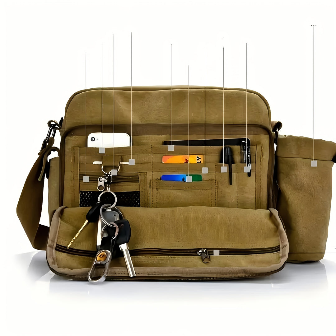 Men's Canvas Shoulder Bag - Durable Commuter Crossbody with Multiple P