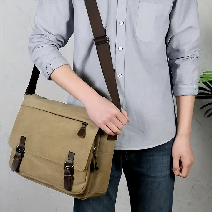 Men's Canvas Shoulder Bag - Durable Commuter Crossbody with Multiple P