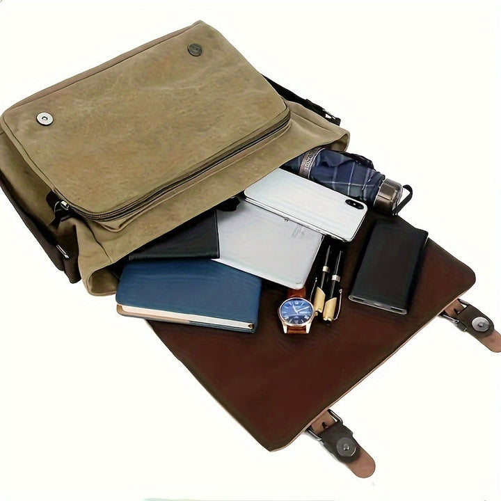 Men's Canvas Shoulder Bag - Durable Commuter Crossbody with Multiple P