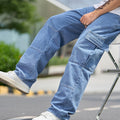 Men's Cargo Denim Pants - Relaxed Fit Multiple Pockets